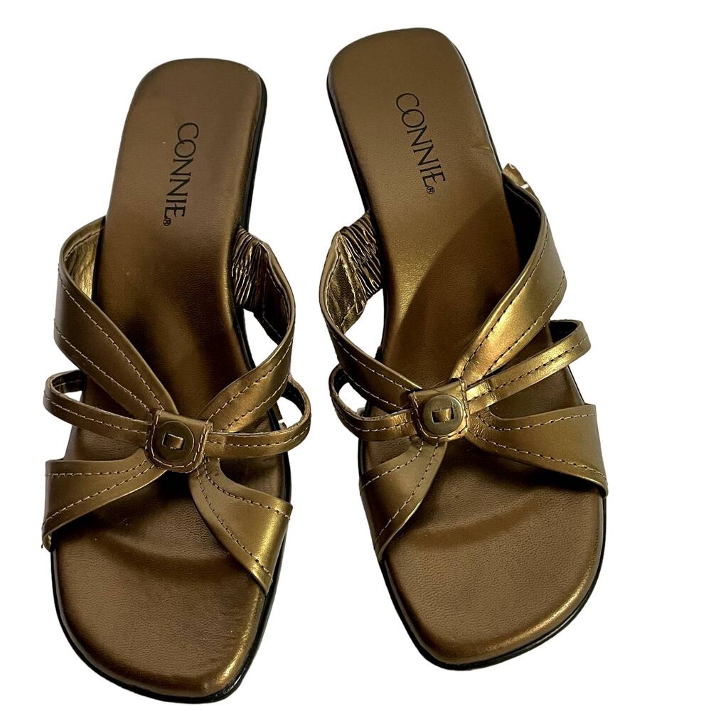 Connie Women's Size 7 Brown Leather 2" Heel Sandal 1970s Wiggle Style shoe